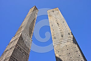 The Towers of Bologna, Old city street view, Italy, Europe
