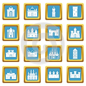 Towers and castles icons azure