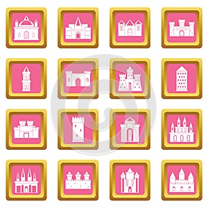 Towers and castles icons pink