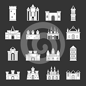 Towers and castles icons set grey vector