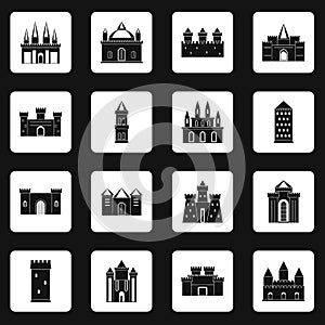 Towers and castles icons set squares vector