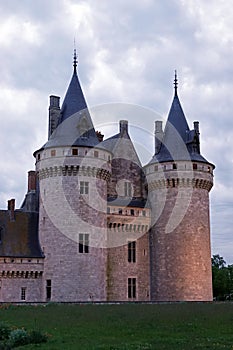 Towers of Chateau de Sully at the Loire River in France