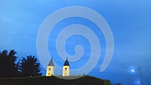 The towers of the church in Medjugorje in the early morning.