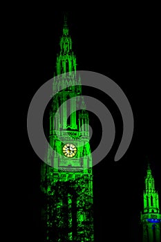 Towers of city hall in Vienna iluminated during the Life Ball sh