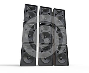 Towers of concert speakers