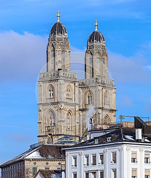 Towers of the Grossmunster Cathedral in Zurich