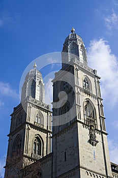 Towers of Grossmunster church, Zurich