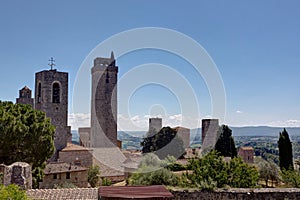 Towers houses landscape San Gimignano, Tuscany, Toscana, Italy, Italia