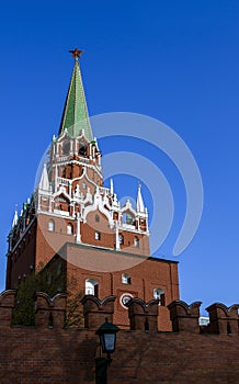 Towers of the Moscow Kremlin. Borovitskaya tower of the Moscow Kremlin.