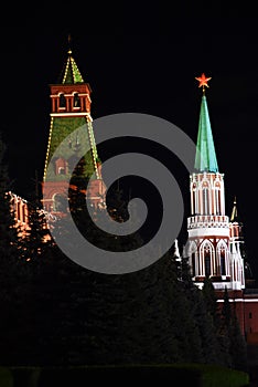 Towers of Moscow Kremlin at night