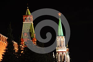 Towers of Moscow Kremlin at night