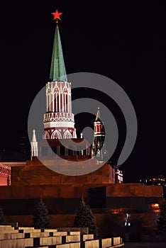 Towers of Moscow Kremlin at night