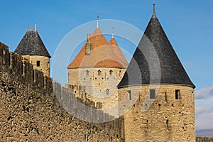 Towers of the old walled citadel. Carcassonne. France