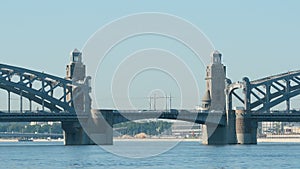 Towers of Peter the Great Bridge in the summer - St Petersburg, Russia