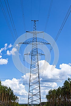 The towers of the power line of energy against the background of nature.