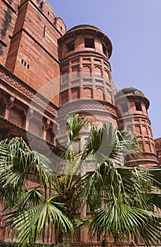 Towers of Red Fort (Lal Qila). Old Delhi, India