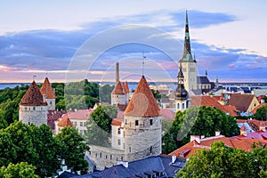 Tallinn city`s Old town on sunset, Estonia