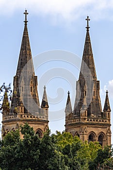 The  towers of the St Peters Cathedral located in North Adelaide South Australia on July 23rd 2023