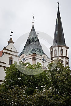 Towers of Town Hall and Saint James Basilica, Levoca, Slovakia