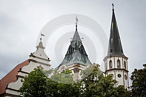 Towers of Town Hall and Saint James Basilica, Levoca, Slovakia