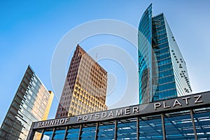 Towers and train station entrance in Potsdamer Platz, Berlin