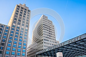 Towers and train station entrance in Potsdamer Platz, Berlin, Ge