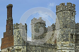 The Towers, Turrets and chimneys of the ancient ruins of the13th century Tudor Titchfield Abbey