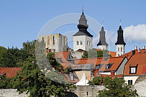 Towers of the medieval Visby cathedral in Gotland, Sweden. photo