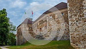 Towers and walls of  Ljubljana castle in Slovenia