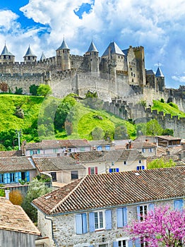 Towers and walls of the medieval citadel of Carcassonne