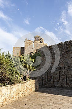 Walls of the medieval town of pals on the costa brava a sunny summer day