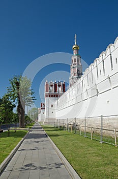 Towers and walls of the Novodevichy Monastery in Moscow, Russia