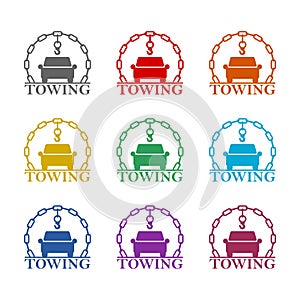 Towing car evacuation icon isolated on white background. Set icons colorful