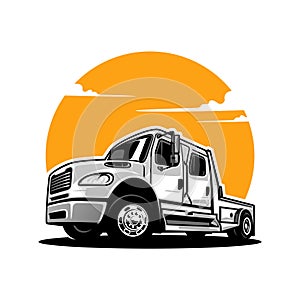 towing service, flat bed truck illustration logo vector