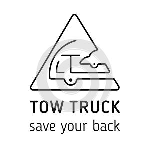 Towing truck icon vector. Towing truck icon isolated vector for logo, branding. Flat black towing truck icon isolated