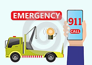 Towing truck service. 911 urgent emergency call