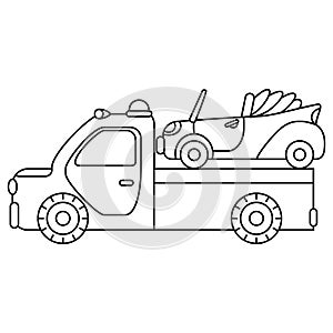 Towing truck for transportation emergency cars. Illustration isolated on white background