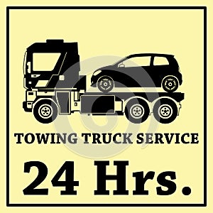 Towing truck vector icon and 24 Hrs