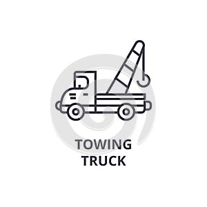 Towing truck vector line icon, sign, illustration on background, editable strokes