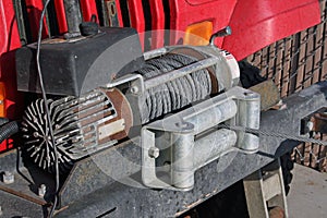 A towing winch on a jeep