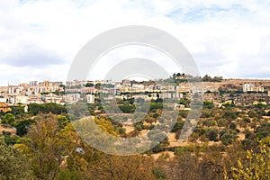 Town of Agrigento viewed from the Valley of Temples, Sicily, Italy