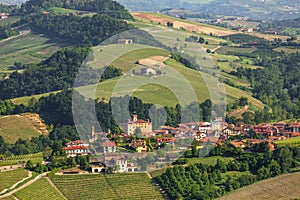 Town of barolo and green hills.