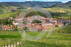 Town of Barolo among hills. Piedmont, Italy.