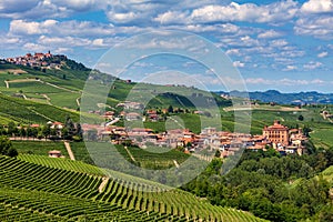 Town of Barolo among vineyards in Italy.