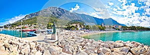 Town of Baska Voda beach and waterfront panoramic view