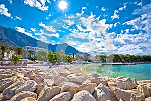 Town of Baska Voda beach and waterfront view