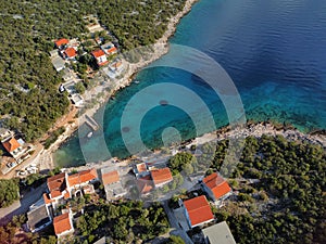 Town by the bay in Island Hvar, Croatia, aerial