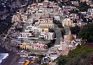 Town and beach, Positano, Italy.