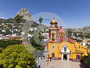 In the town of Bernal the main church and the monolith