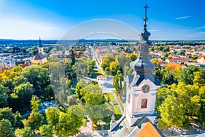 Town of Bjelovar scenic park and city center aerial view